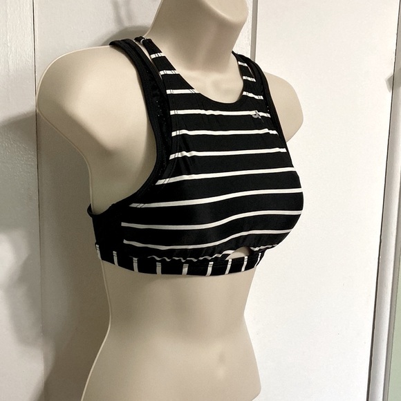 JOY LAB Black White Stripe Sports Criss Cross Straps Bra Womens Small - Picture 3 of 12